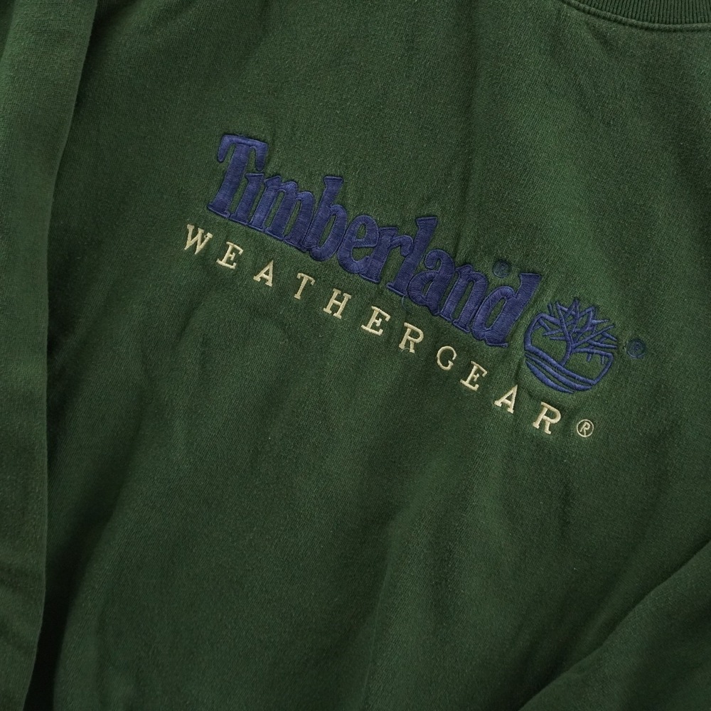 Timberland Sweatshirt Mens L Green Vintage 90s Weathergear Embroidered Logo - Picture 3 of 9